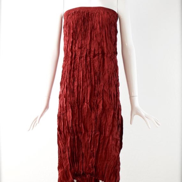 1980's Silk Crinkled Elastic Waist Skirt - Dress - Picture 3 of 5